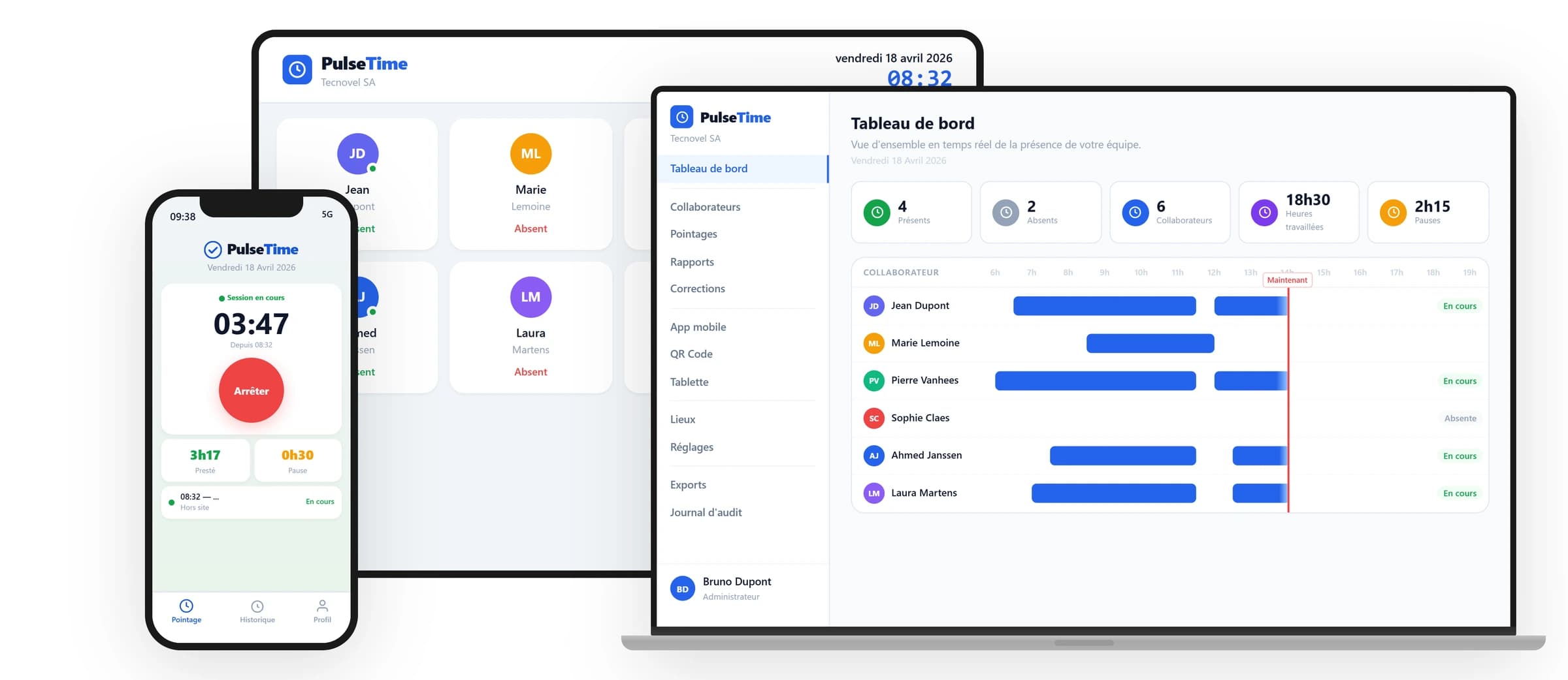 PulseTime op smartphone, kiosktablet en computer: overzicht van de 3 registratiemethoden